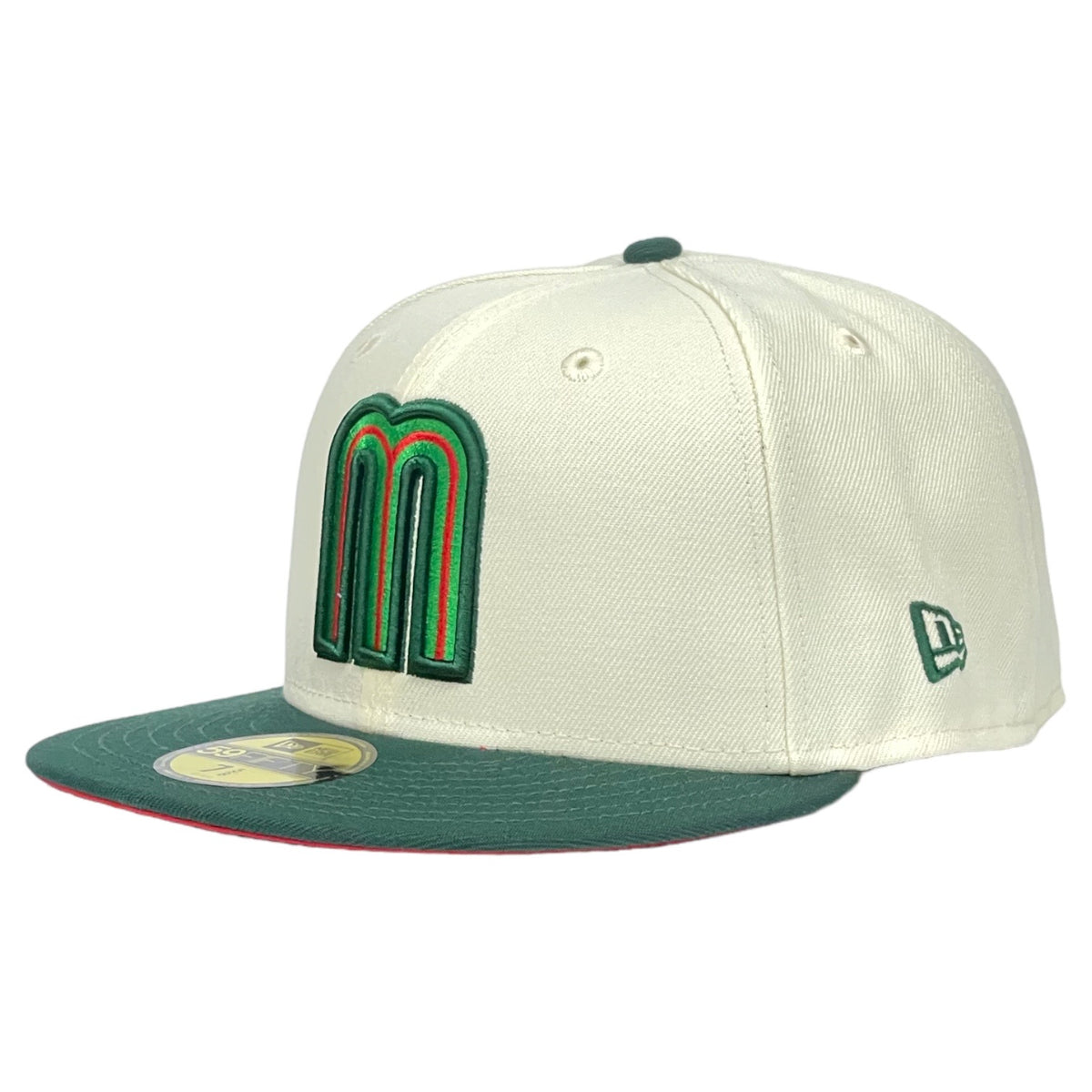 Wbc Mexico New Era Chrome White/Dk Green and Red Bottom with Mexican Flag Patch on Side 59FIFTY Fitted Hat