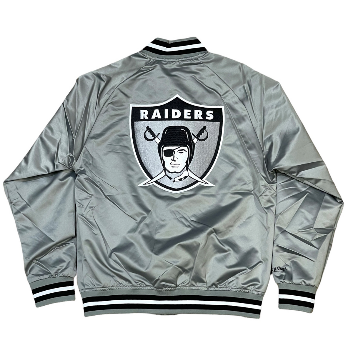Mitchell and Ness Raiders M&N Double Clutch Lightweight Satin Jacket Silver