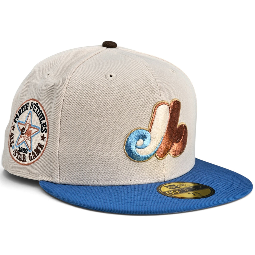 Montreal Expos "Monaco" New Era 59Fifty Fitted Hat - Stone / Indigo