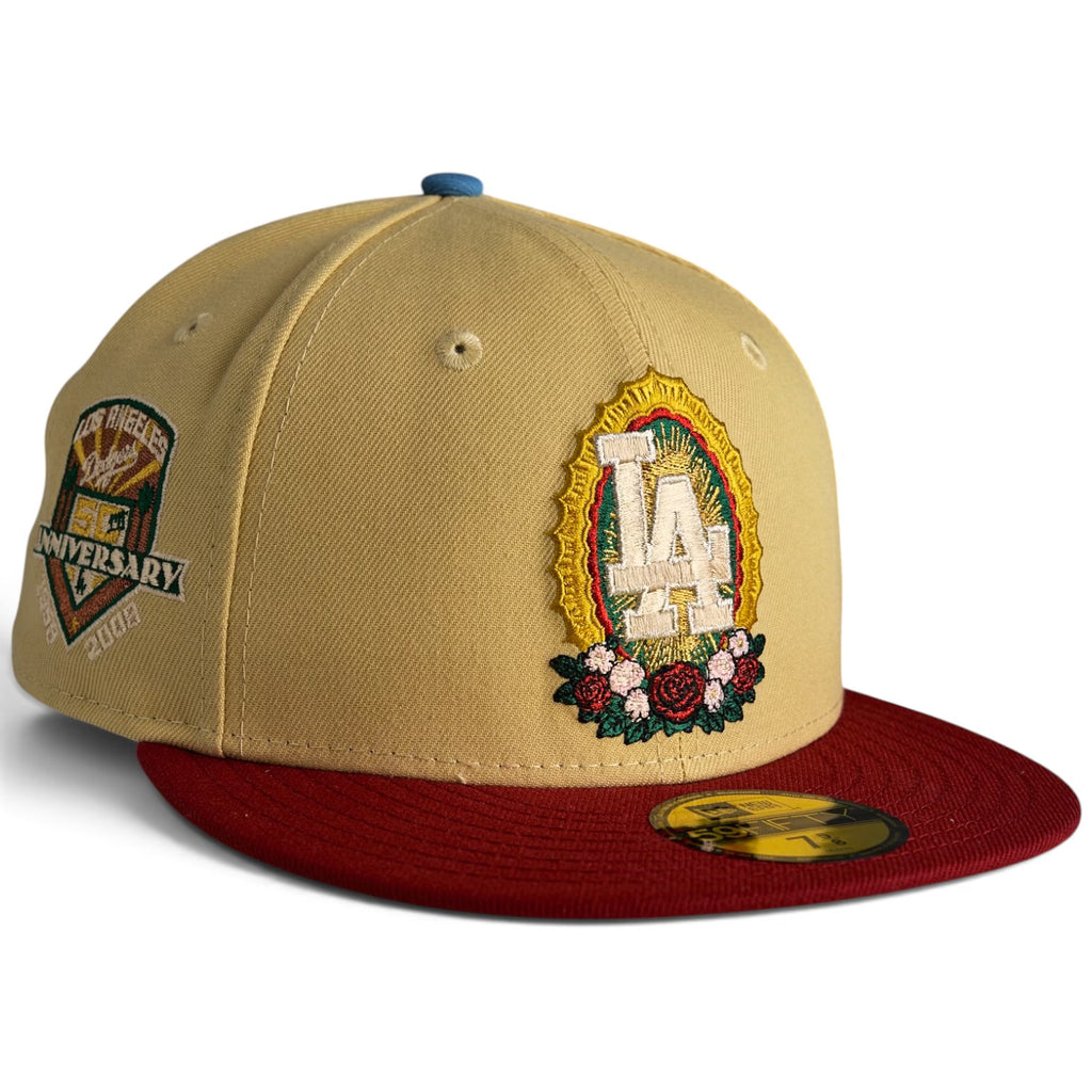 Los Angeles Dodgers “LA REINA” New Era 59Fifty Fitted Hat - Vegas Gold / Brick Red