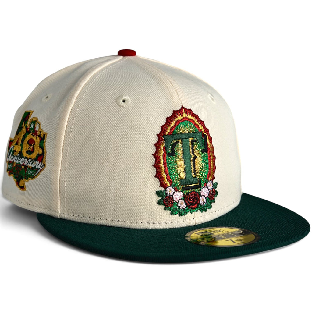 Texas Rangers “LA REINA” New Era 59Fifty Fitted Hat - Chrome White / Dark Green