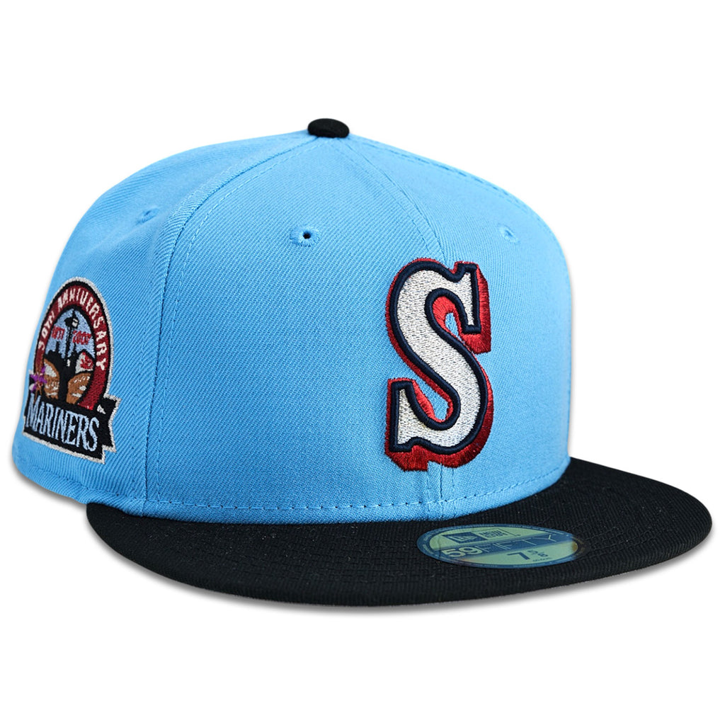 Seattle Mariners 🏔️ THRILL HER PACK 🏔️ New Era 59Fifty Fitted Hat - Sky Blue / Black