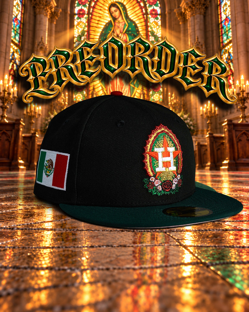 ** PREORDER ** ETA JANUARY 1 TO JANUARY 31 Houston Astros “LA REINA” New Era 59Fifty Fitted Hat - Black / Dark Green