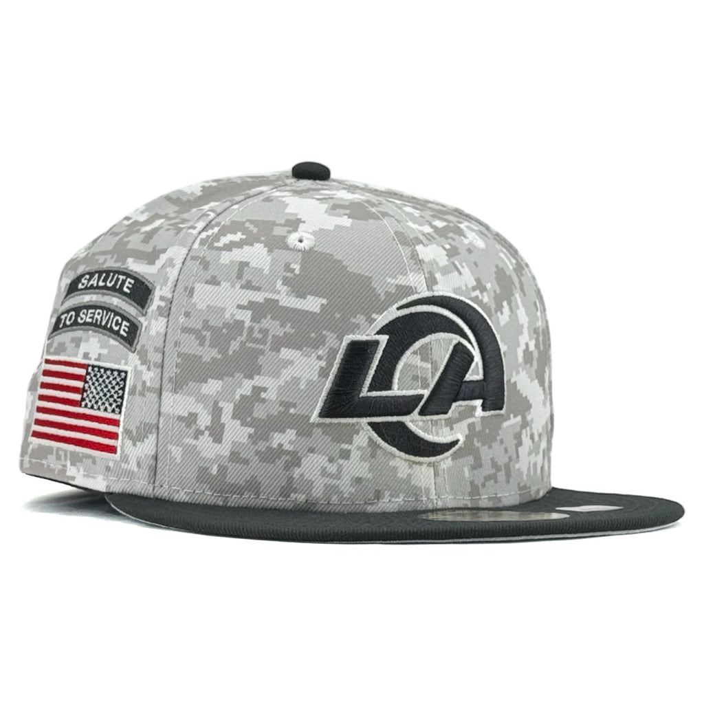 Los Angeles Rams 2024 Salute To Service New Era 59FIFTY Fitted Hat - Arctic Camo/Graphite