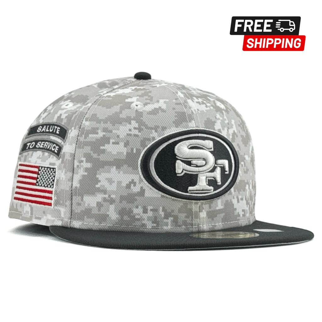 San Francisco 49ers 2024 Salute To Service New Era 59FIFTY Fitted Hat - Arctic Camo/Graphite