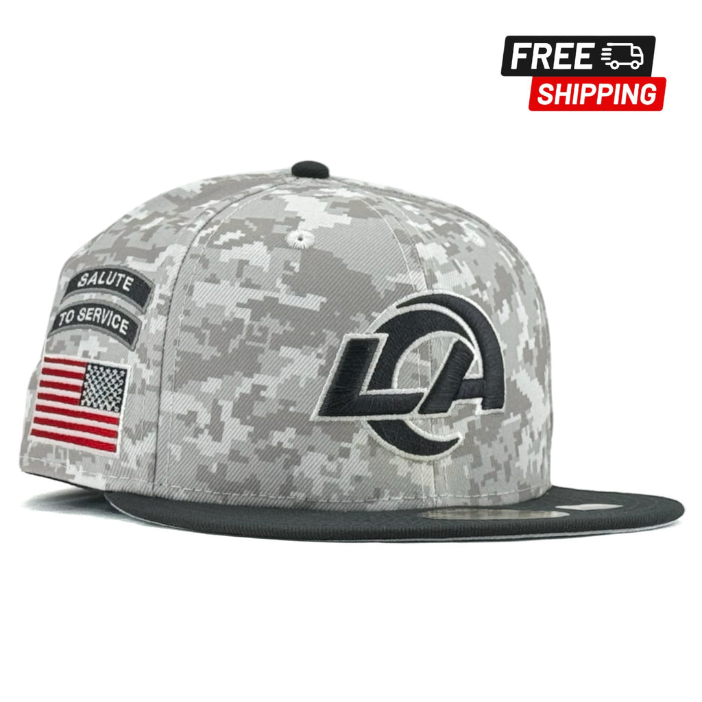 Los Angeles Rams 2024 Salute To Service New Era 59FIFTY Fitted Hat - Arctic Camo/Graphite