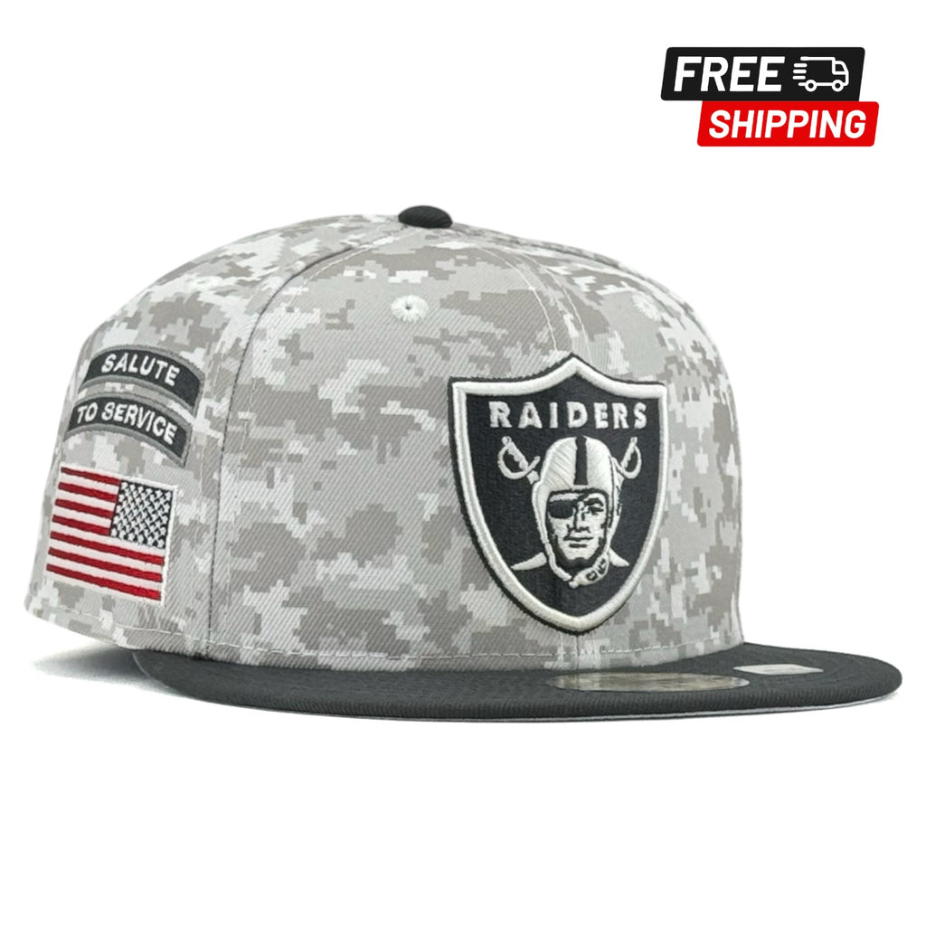 Las Vegas Raiders 2024 Salute To Service New Era 59FIFTY Fitted Hat - Arctic Camo/Graphite