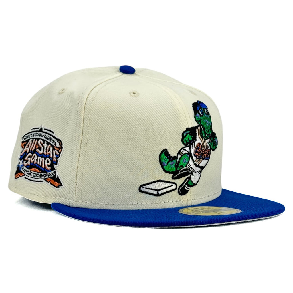 Rancho Cucamonga Quakes “Tremor Rallysaurus” New Era 59Fifty Fitted Hat - Chrome White / Royal