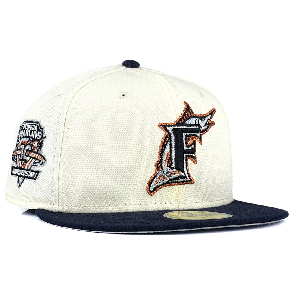 Florida Marlins "Krownz 2 Prociety" New Era 59Fifty Fitted Hat - Chrome White / Navy