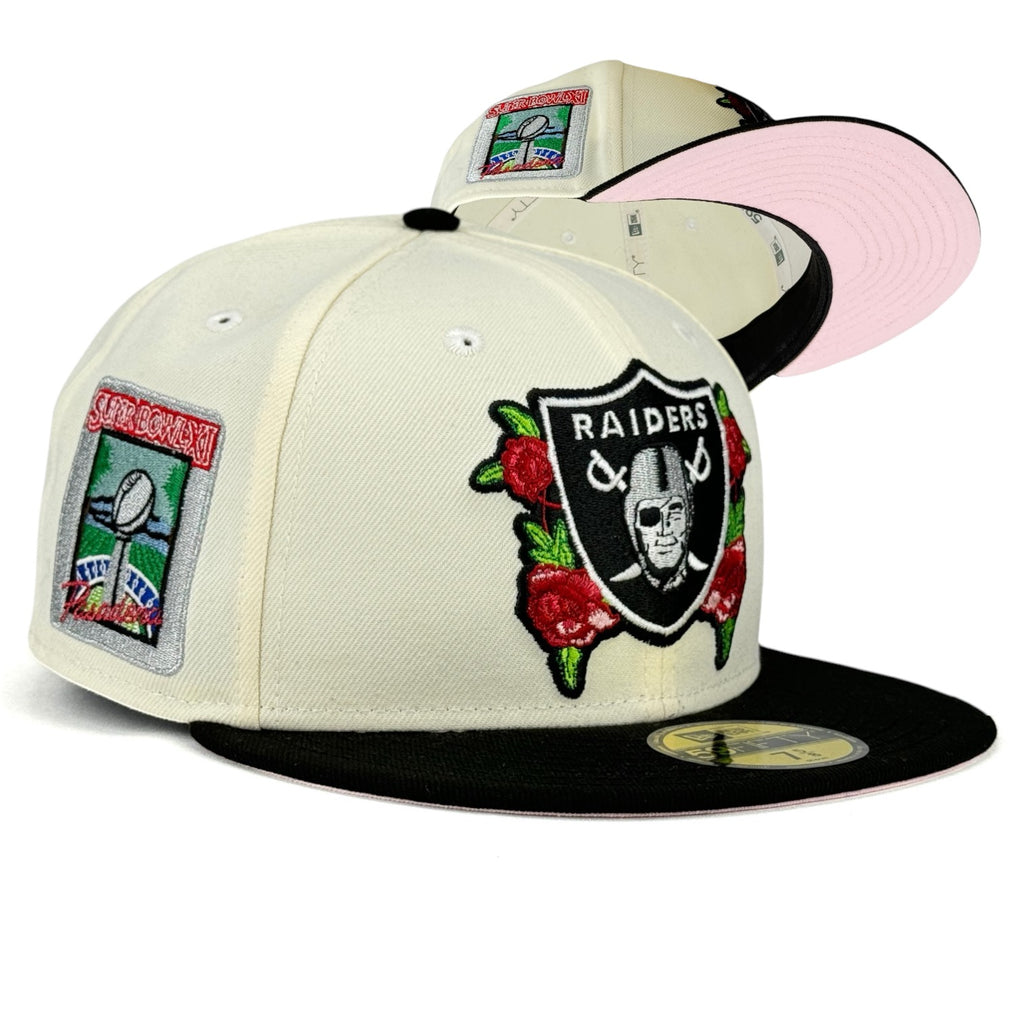 Las Vegas Raiders “Super Roses” New Era 59Fifty Fitted Hat - Chrome White / Black