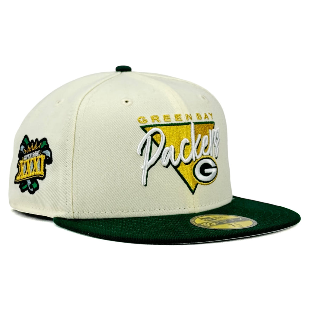 Green Bay Packers “The Cheesehead” New Era 59Fifty Fitted Hat - Chrome White / Dark Green