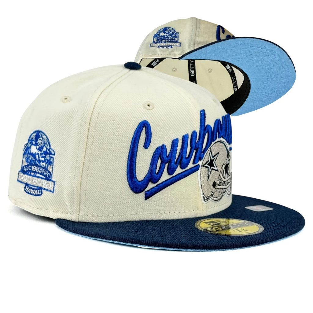 Dallas Cowboys “Cowboys Script” New Era 59 Fifty Fitted Hat - Chrome White / Navy