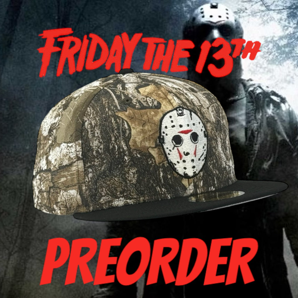 ***PREORDER*** ETA NOV 15 to DEC 15 Jason Voorhees Friday the 13th New Era 59Fifty Fitted Hat - Real Tree / Black