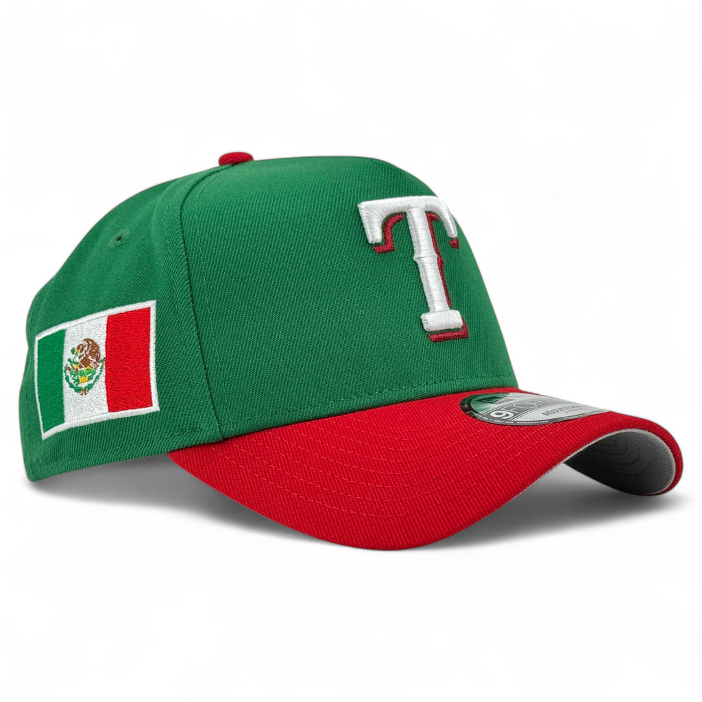 Texas Rangers Mexico Flag New Era 9Forty A-Frame Snapback - Kelly Green / Red