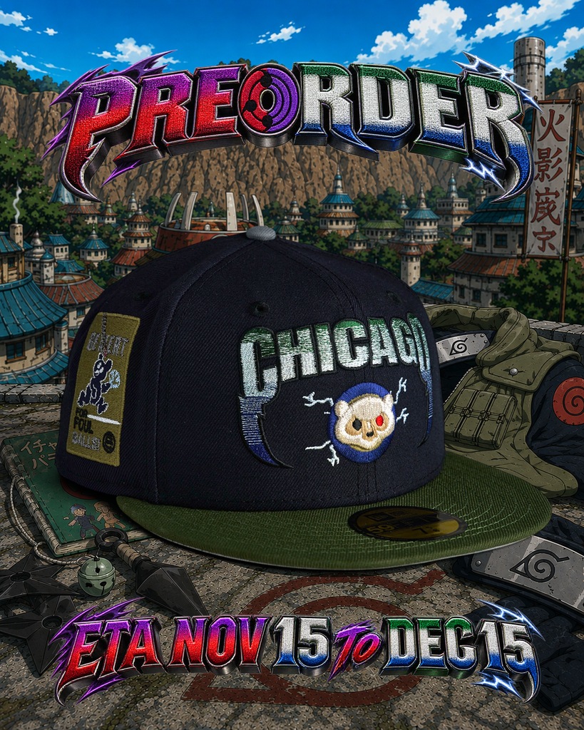 ** PREORDER ** ETA NOVEMBER 15 TO DECEMBER 15 Chicago Cubs ⚔️ KAKASHI ⚔️ New Era 59Fifity Fitted Hat - Navy / Olive