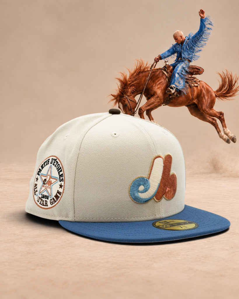 Montreal Expos "Monaco" New Era 59Fifty Fitted Hat - Stone / Indigo