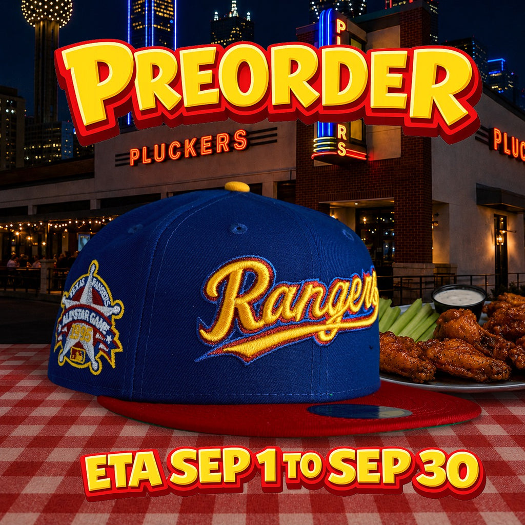 ** PREORDER ** ETA SEPTEMBER 1 TO SEPTEMBER 30 Texas Rangers “Pluckers” Texas Takeover New Era 59Fifty Fitted Hat - Royal / Red