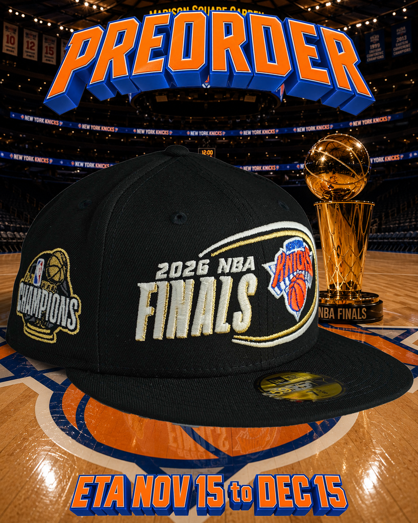** PREORDER ** ETA NOVEMBER 15 TO DECEMBER 15 New York Knicks 🏆 2026 ECF CHAMPS LOCKERROOM FITTED 🏆 New Era 59Fifty Fitted Hat - Black
