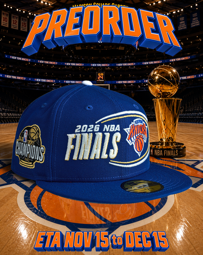 ** PREORDER ** ETA NOVEMBER 15 TO DECEMBER 15 New York Knicks 🏆 2026 ECF CHAMPS LOCKERROOM FITTED 🏆 New Era 59Fifty Fitted Hat - Blue