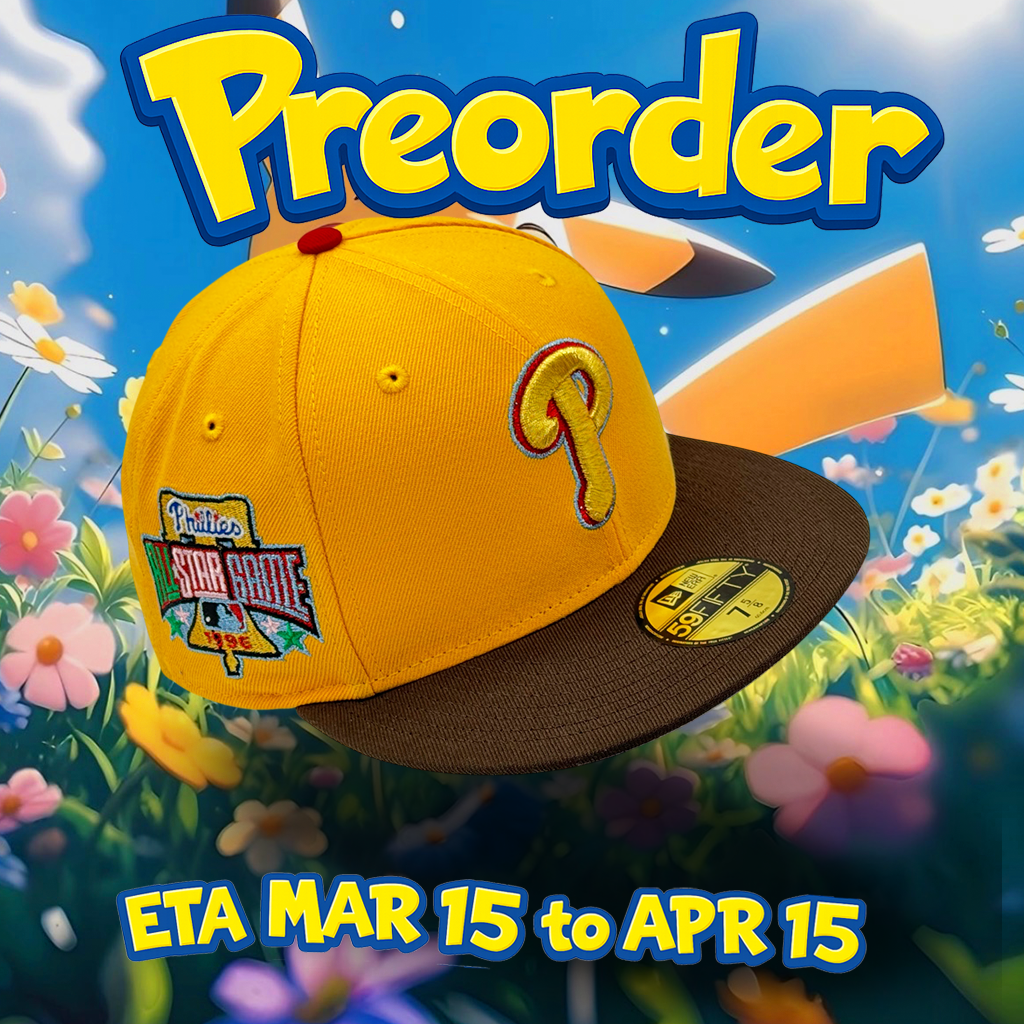 **PREORDER** ETA MAR 15 to APR 15 Philadelphia Phillies⚡️PIKA PHILLIES ⚡️ New Era 59Fifty Fitted Hat - A Gold / Walnut