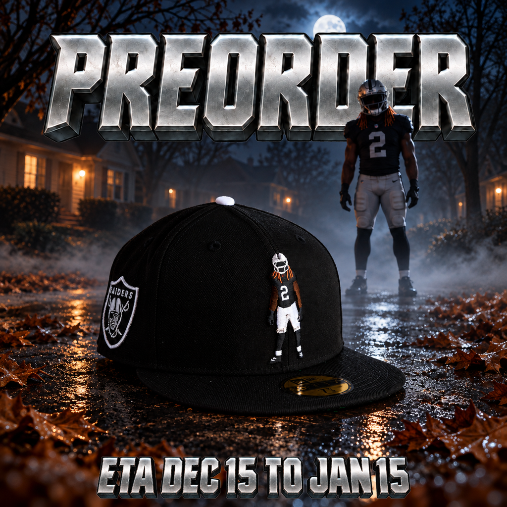 ** PREORDER ** ETA DECEMBER 15 TO JANUARY 15 Las Vegas Raiders "DEUCE MYERS" New Era 59FIfty Fitted Hat - Black
