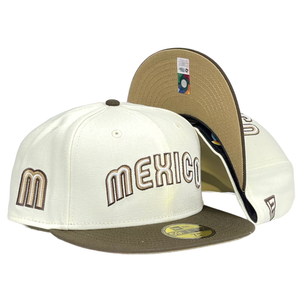 Mexico Script WBC New Era 59Fifty Fitted Hat - Chrome White / Brown