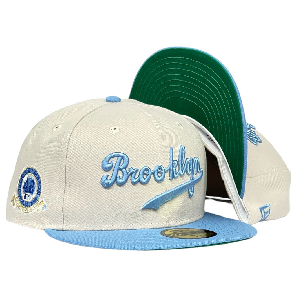 Brooklyn Dodgers Jackie Robinson 60th Anniversary New Era 59Fifty Fitted - Stone/Sky Blue
