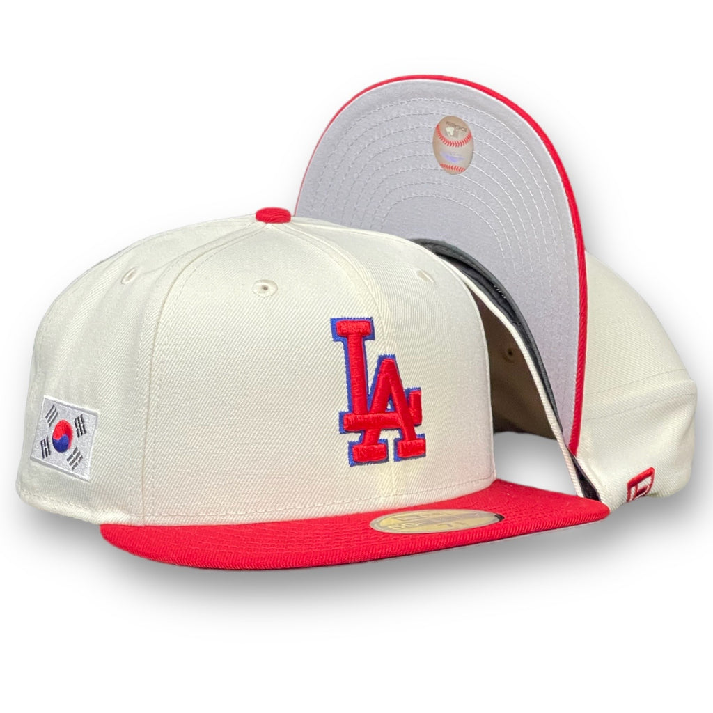Los Angeles Dodgers South Korean Flag Side Patch New Era 59Fifty Fitted - Chrome White / Red