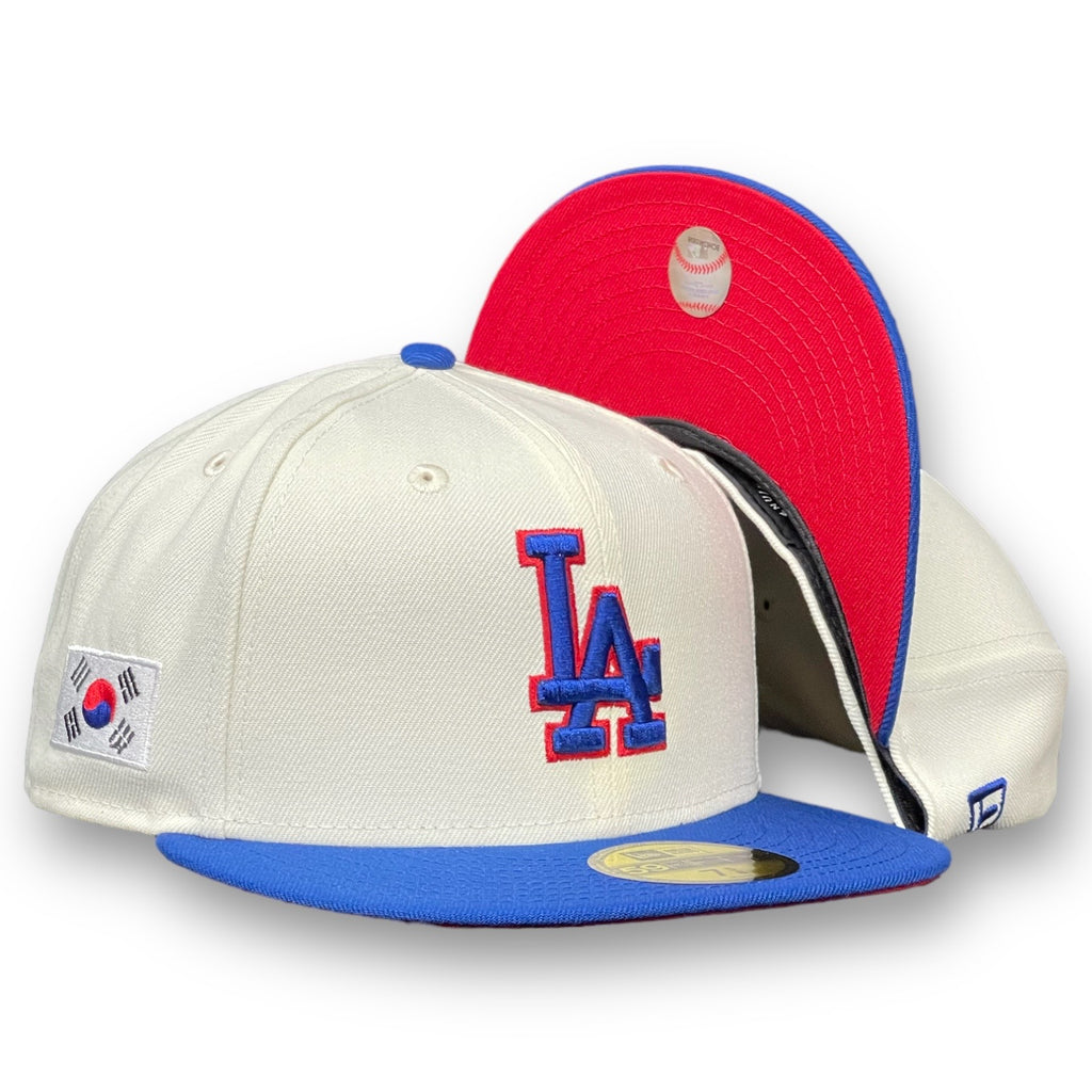 Los Angeles Dodgers South Korean Flag Side Patch New Era 59Fifty Fitted - Chrome White / Royal