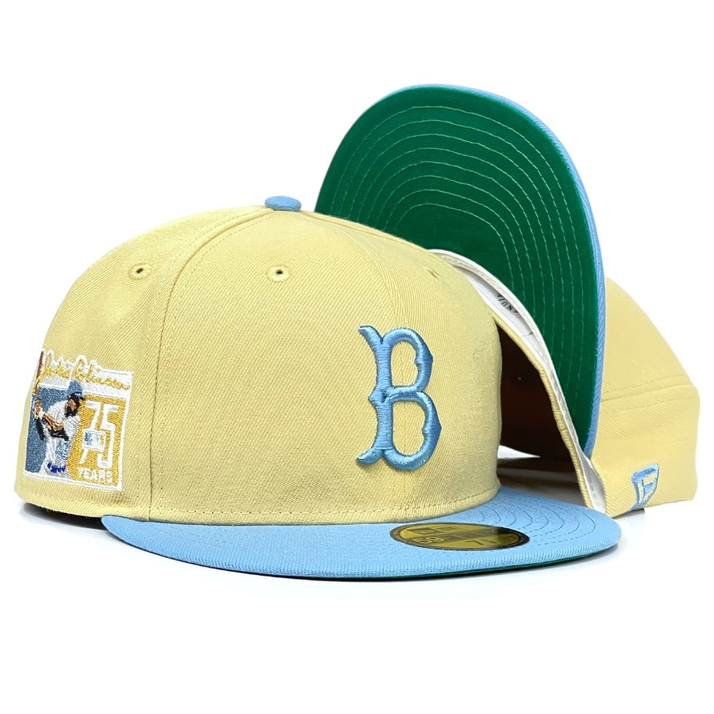 Brooklyn Dodgers Jackie Robinson 75th Anniversary "BRUIN JACKIE" New Era 59Fifty Fitted Hat - Vegas Gold / Sky Blue