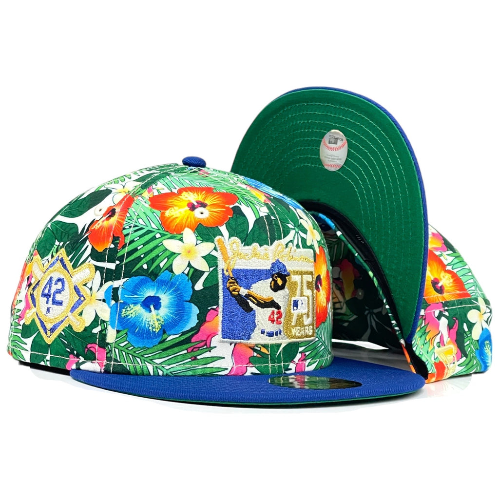 Jackie Robinson 75th Anniversary "Honolulu Bear" New Era 59Fifty Fitted - White Floral / Royal