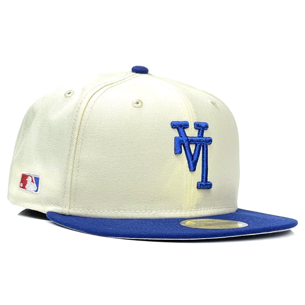 Los Angeles Dodgers "Upside Down LA" New Era 59Fifty Fitted Hat - Chrome White / Royal