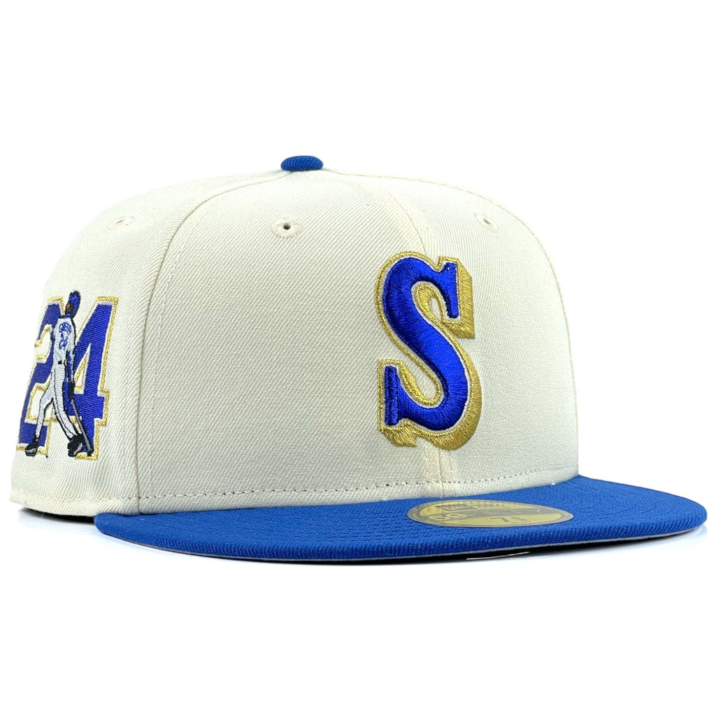 Seattle Mariners Ken Griffey Jr #24 Side Patch New Era 59Fifty Fitted Hat - Chrome White/ Royal