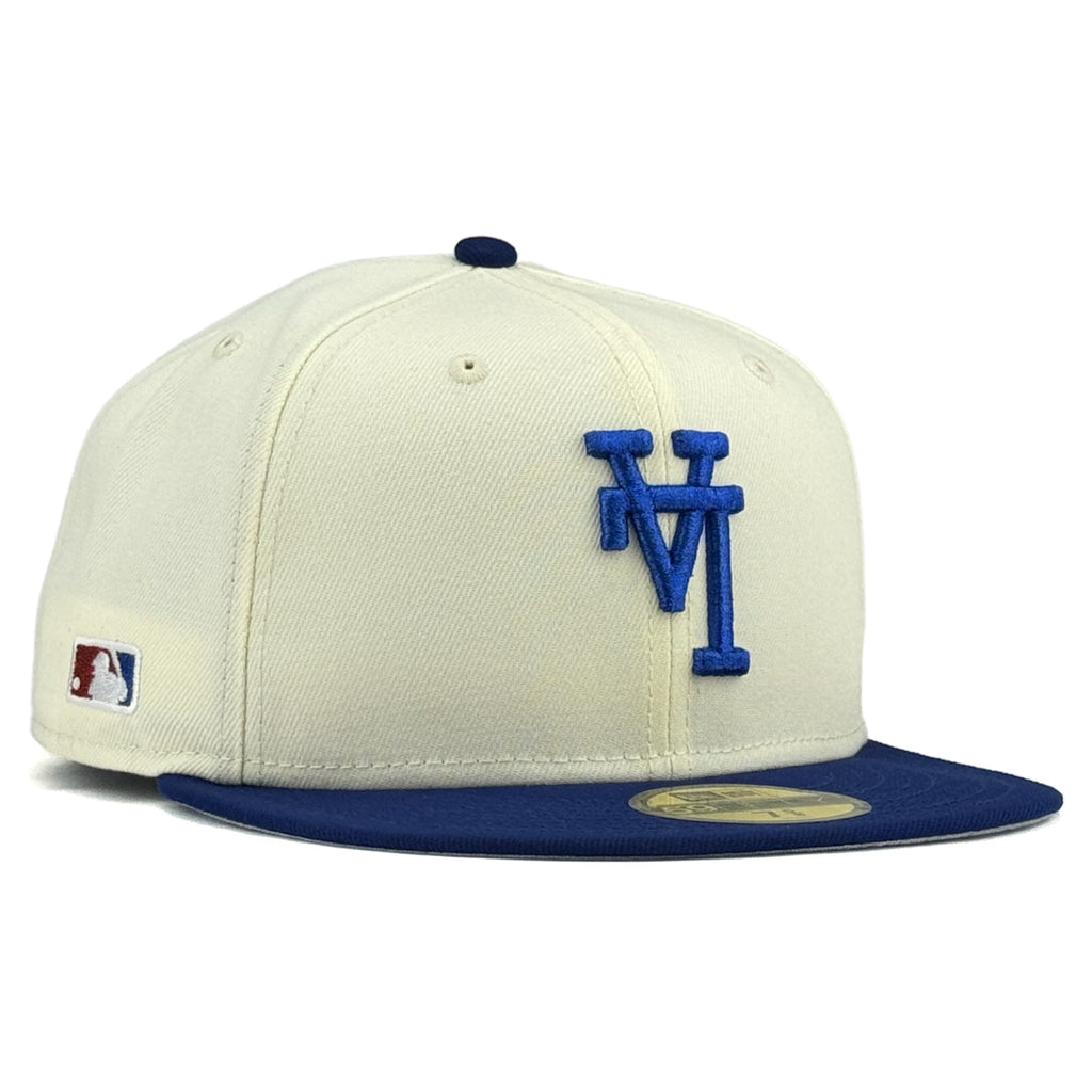 Los Angeles Dodgers "Upside Down LA" New Era 59Fifty Fitted Hat - Chrome White / Royal