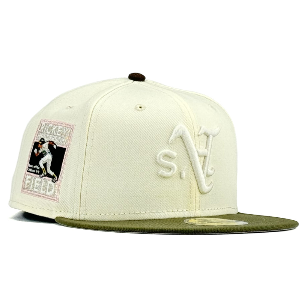 Oakland Athletics "Trippy Ricky" New Era 59Fifty Fitted Hat - Chrome White / Olive