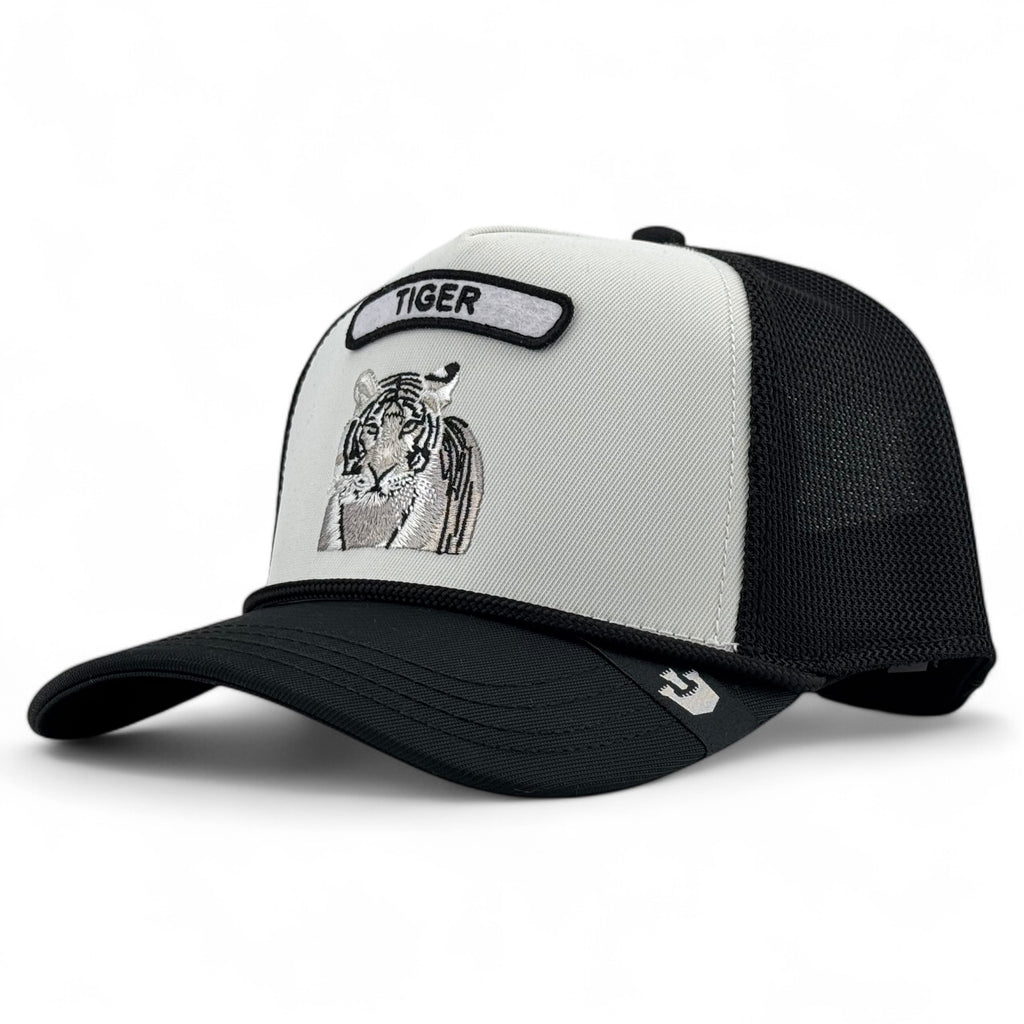 The White Tiger Goorin Bros. Trucker A-Frame Snapback - White / Black