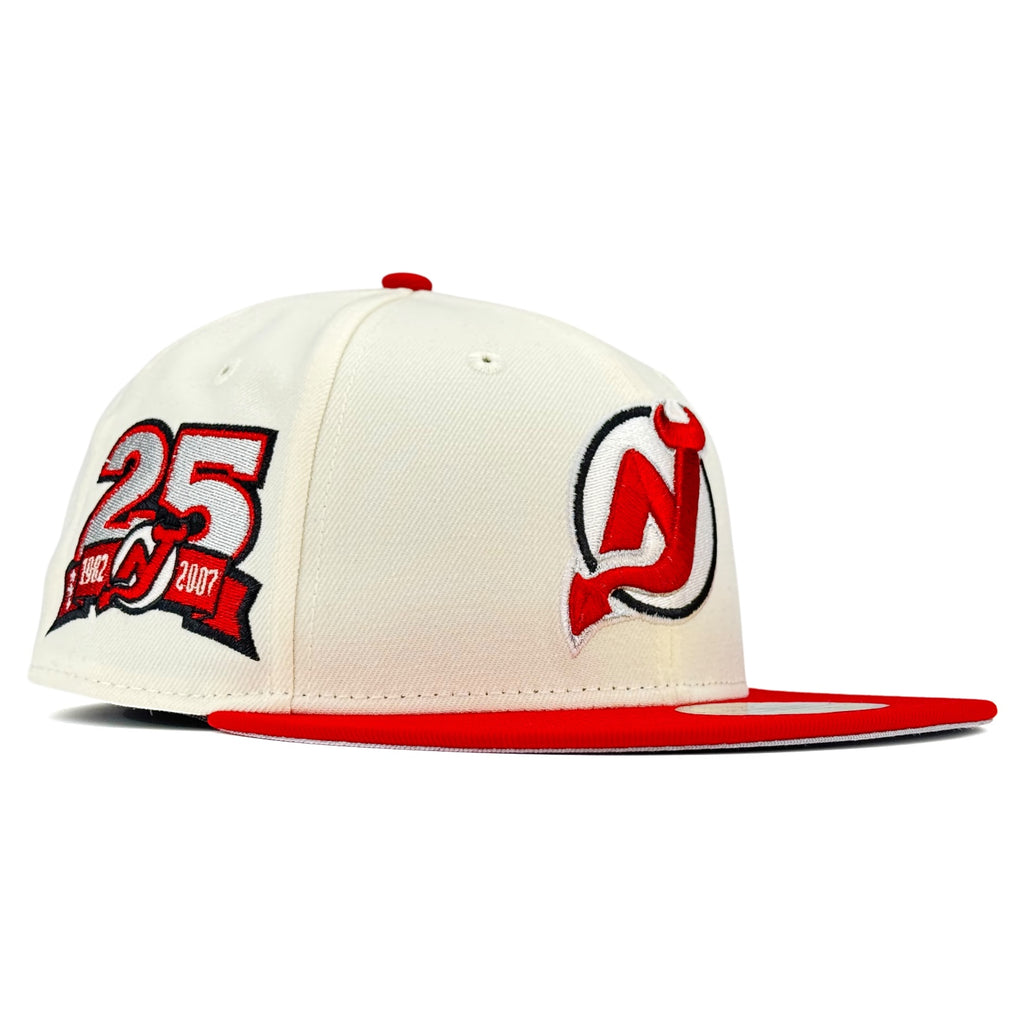 New Jersey Devils “NHL FACEOFF PACK” New Era 59Fifty Fitted Hat - Chrome White / Red