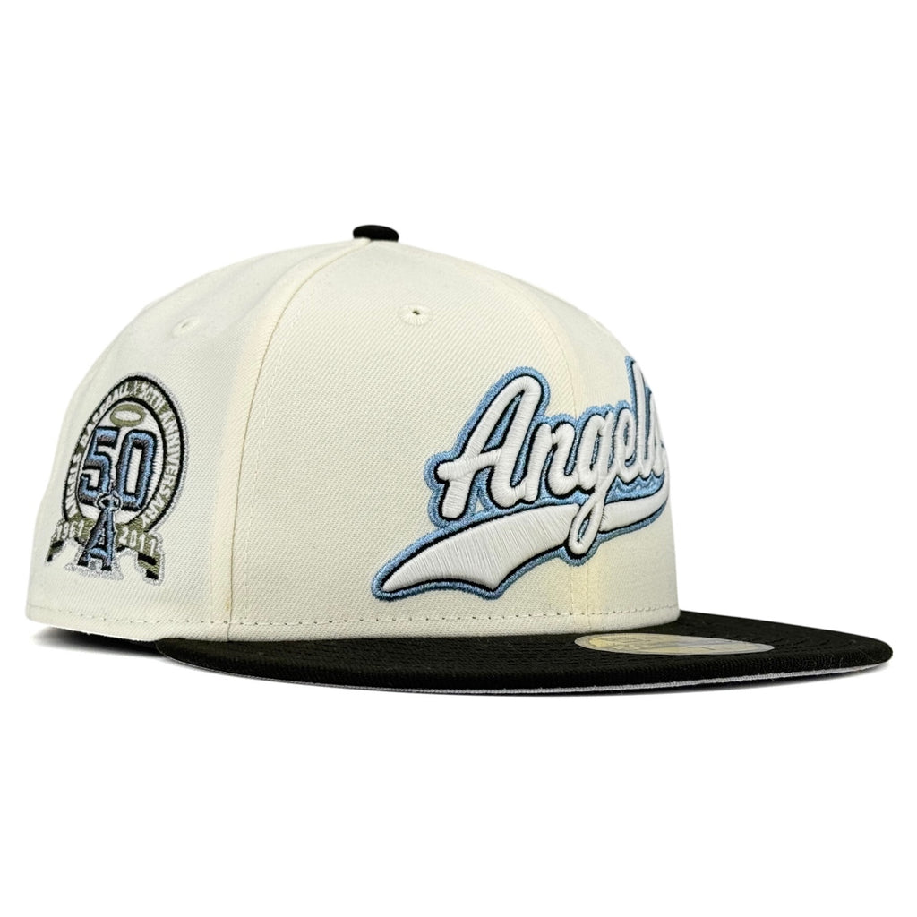 Anaheim Angels “Heaven Has To Wait” New Era 59Fifty Fitted Hat - Chrome White / Black