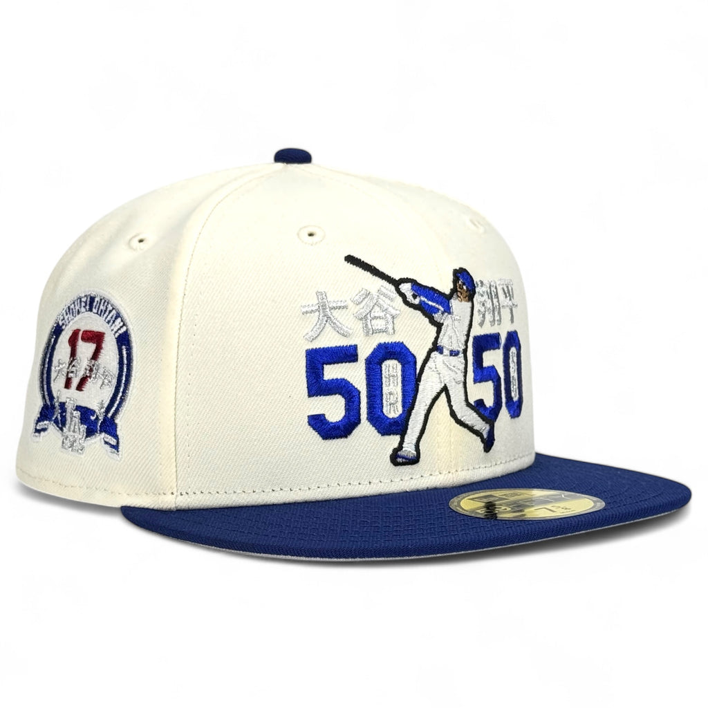 Los Angeles Dodgers “50/50 Club” (Shohei Front) New Era 59Fifty Fitted Hat - Chrome White / Royal