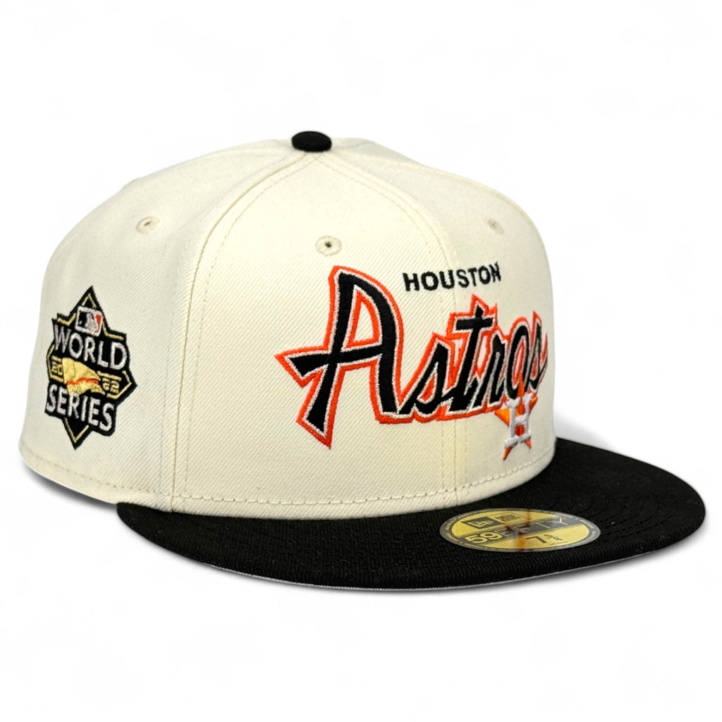 Houston Astros "Vintage Script" New Era 59Fifty Fitted Hat - Chrome White / Black