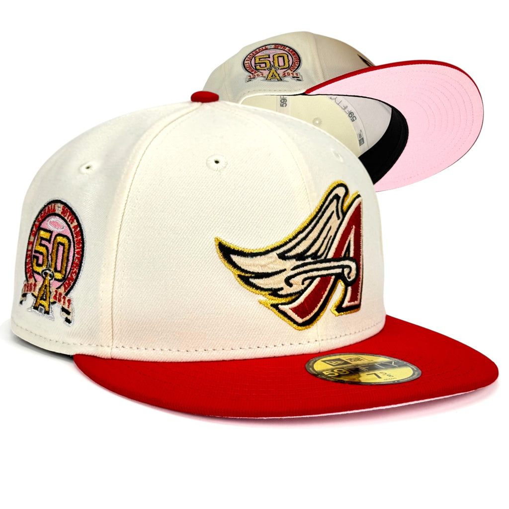 Anaheim Angels "Roses Are Red Pack" New Era 59Fifty Fitted Hat - Chrome White / Red