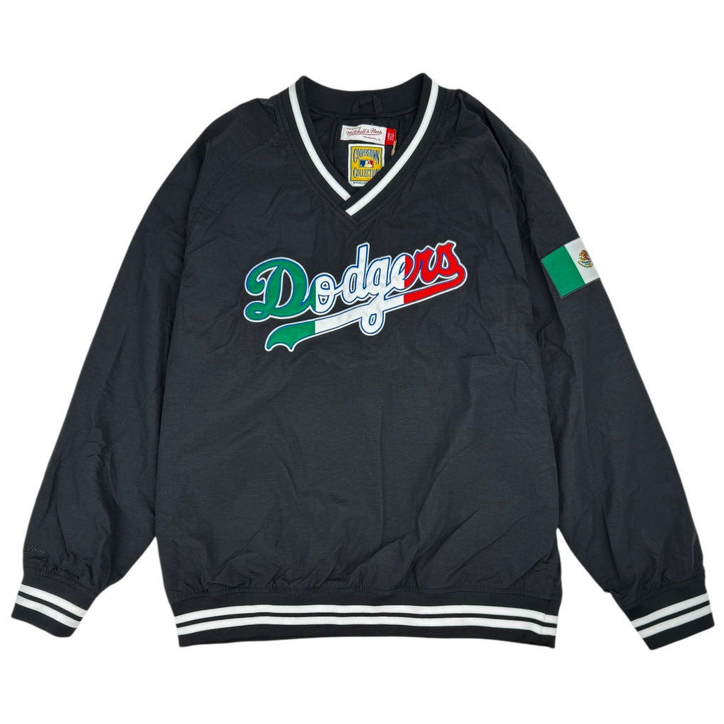 Los Angeles Dodgers Mexico Flag Mitchell & Ness Lightweight V-Neck Pullover Jacket - Black