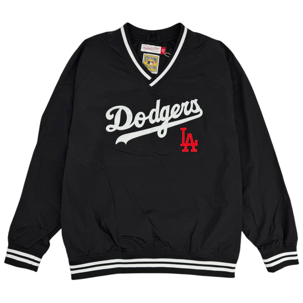 Los Angeles Dodgers Pregame Mitchell & Ness Lightweight V-Neck Pullover Jacket - Black