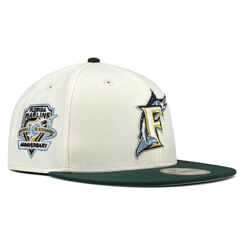 Florida Marlins "NFJF" New Era 59Fifty Fitted Hat - Chrome White / Dark Green