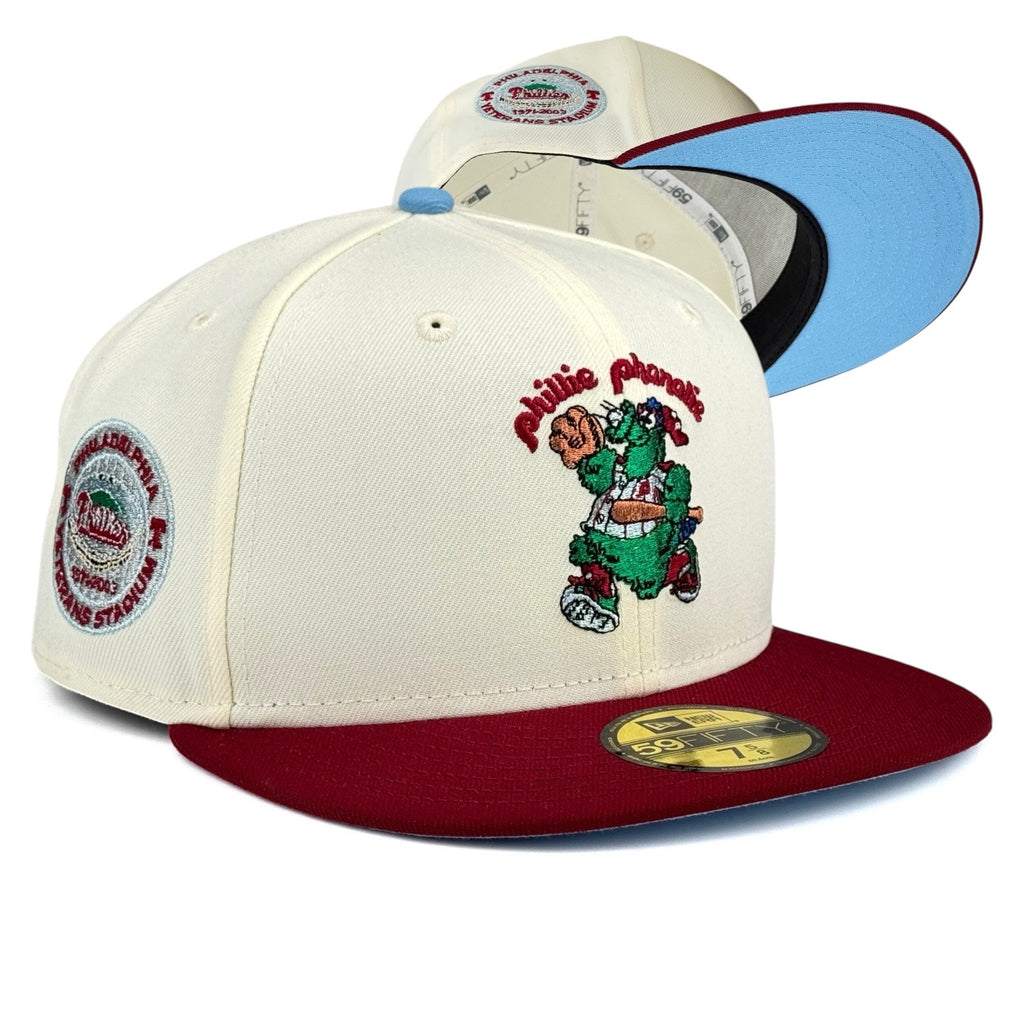 Philadelphia Phillies “⭐️💚 King of the Mascots 💚⭐️” New Era 59Fifty Fitted Hat - Chrome White / Brick Red