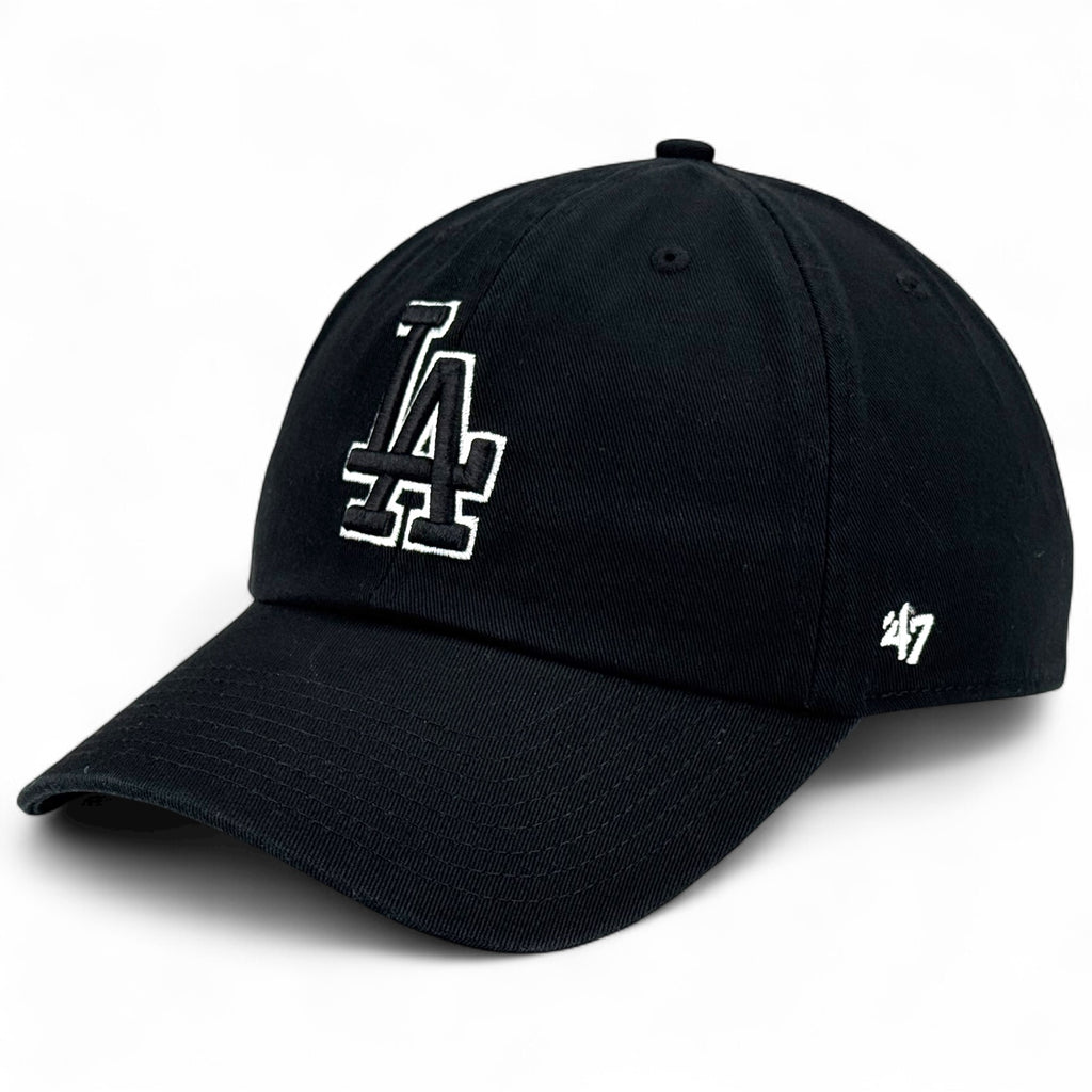 Los Angeles Dodgers 47 Brand Clean Up Cap - Black on Black with White Outline