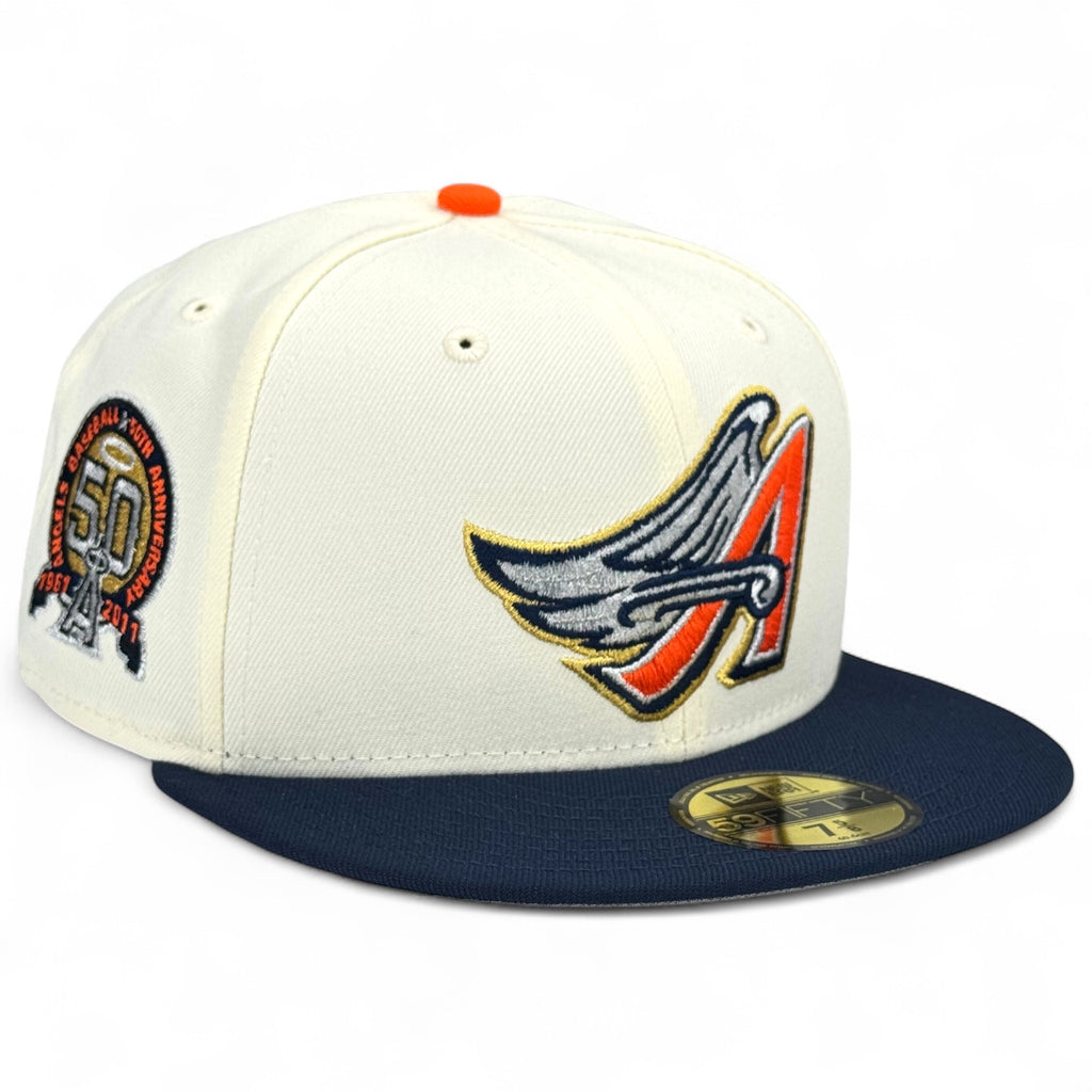 Anaheim Angels ⚡️ MILLVILLE MONSTER ⚡️New Era 59Fifty Fitted Hat - Chrome White / Navy