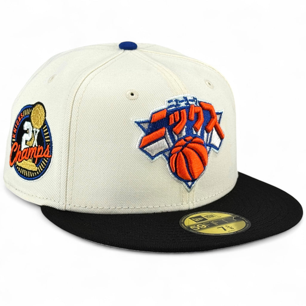 New York Knicks 🏀 NBA Katakana 🏀  New Era 59Fifty Fitted Hat - Chrome White / Black
