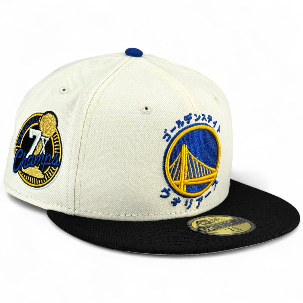 Golden State Warriors 🏀 NBA Katakana 🏀 New Era 59Fifty Fitted Hat - Chrome White / Black