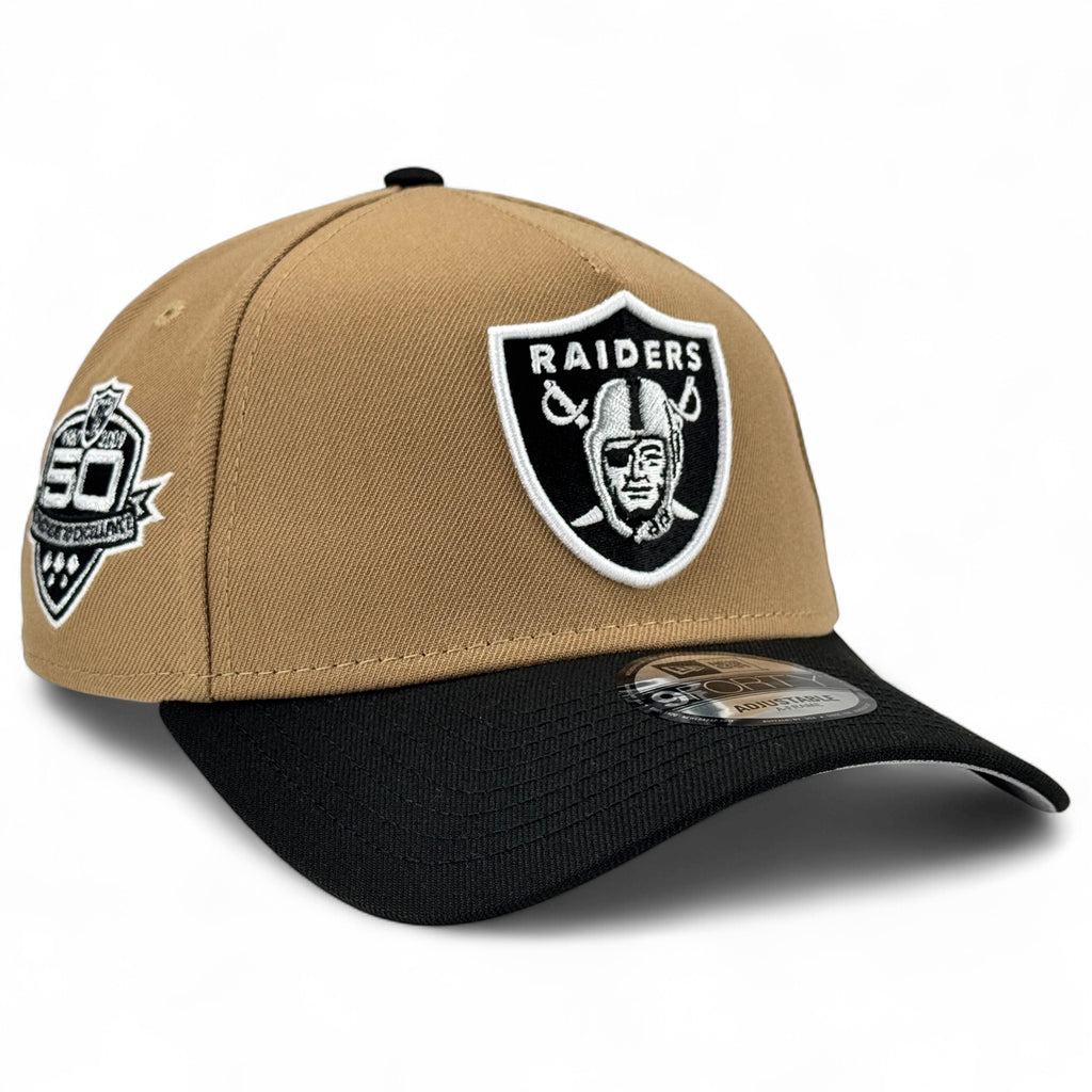 Las Vegas Raiders "50 YEARS" New Era 9Forty A-Frame Snapback Hat - Khaki / Black